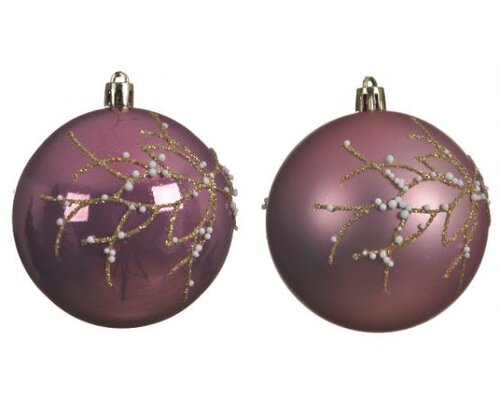 Kerstbal kunststof, D 8 cm, velours roze, per stuk