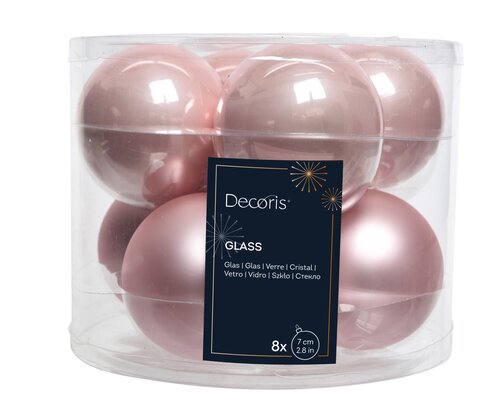 Kerstballen glas enamel, matt mix, poederroze, Ø 7 cm, 8 stuks - afbeelding 1