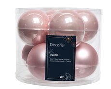Kerstballen glas enamel, matt mix, poederroze, Ø 7 cm, 8 stuks - afbeelding 1