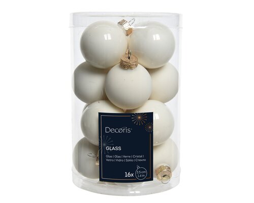 Kerstballen glas enamel, matt mix, wolwit, Ø 3,5 cm, 16 stuks - afbeelding 1