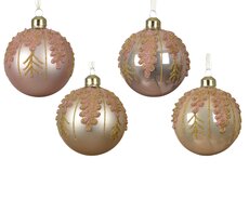 Kerstballen glas enamel-matt with branches, assortie, Ø 8 cm, keuze uit 1 stuks
