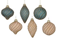 Kerstballen glas matt with bead swirls, assortie, Ø 8 cm, keuze uit 1 stuks