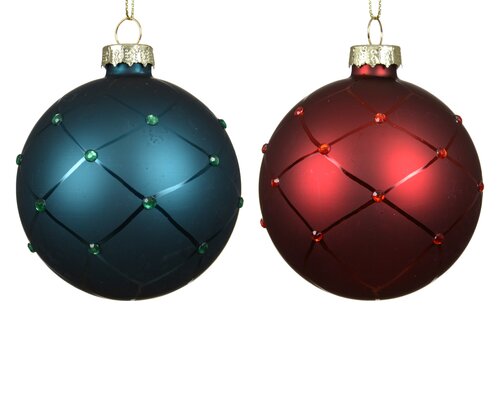 Kerstballen glas matt with diamond, assortie, Ø 8 cm, keuze uit 1 stuks