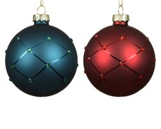 Kerstballen glas matt with diamond, assortie, Ø 8 cm, keuze uit 1 stuks