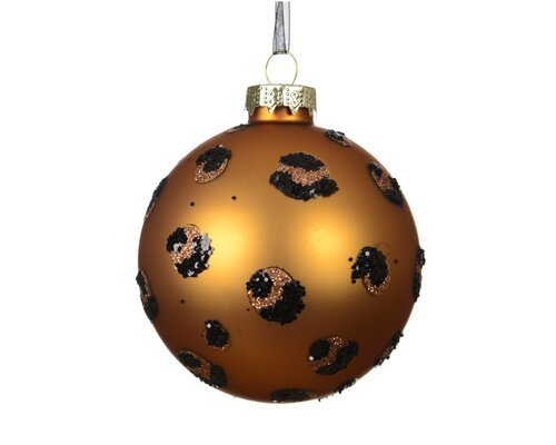 Kerstballen glas matt with leopard glitter, assortie, Ø 8 cm