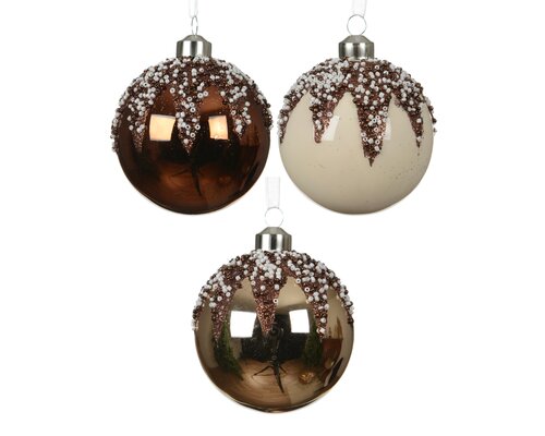 Kerstballen glas shiny/enamel with beads on top, assortie, Ø 8 cm, keuze uit 1 stuks