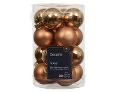 Kerstballen glas shiny, matt mix, brandy, Ø 3,5 cm, 16 stuks