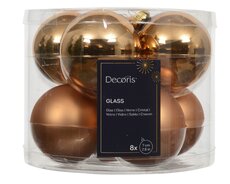 Kerstballen glas shiny, matt mix, brandy, Ø 7 cm, 8 stuks