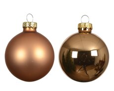 Kerstballen glas shiny, matt mix, brandy, Ø 7 cm, 8 stuks - afbeelding 2