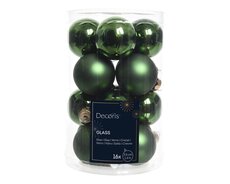 Kerstballen glas shiny-matt mix, dennengroen, Ø 3,5 cm, 16 stuks