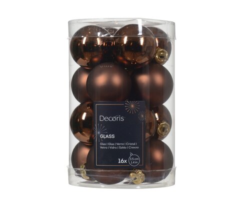Kerstballen glas shiny-matt mix, espresso, Ø 3,5 cm, 16 stuks - afbeelding 1