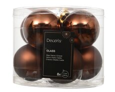 Kerstballen glas shiny-matt mix, espresso, Ø 7 cm, 8 stuks