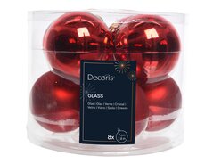 Kerstballen glas shiny, matt mix, kerstrood, Ø 7 cm, 8 stuks - afbeelding 1