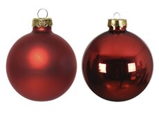 Kerstballen glas shiny, matt mix, kerstrood, Ø 7 cm, 8 stuks - afbeelding 2