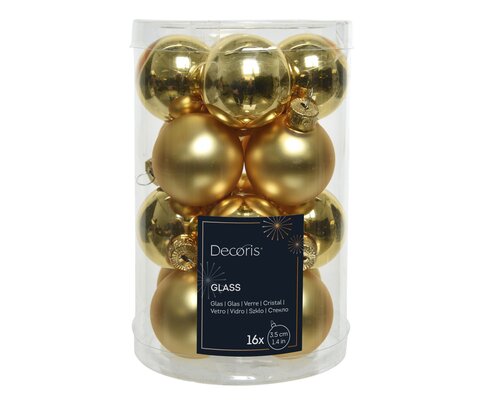 Kerstballen glas shiny, matt mix, licht goud, Ø 3,5 cm, 16 stuks - afbeelding 1
