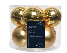 Kerstballen glas shiny, matt mix, licht goud, Ø 7 cm, 8 stuks - afbeelding 1