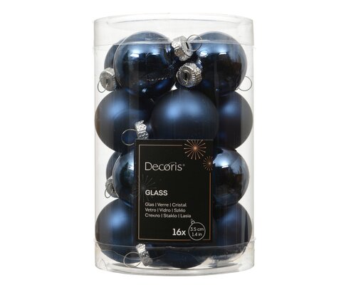 Kerstballen glas shiny, matt mix, nachtblauw, Ø 3,5 cm, 16 stuks - afbeelding 1