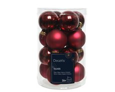 Kerstballen glas shiny, matt mix, ossenbloed, Ø 3,5 cm, 16 stuks