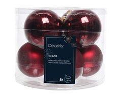 Kerstballen glas shiny, matt mix, ossenbloed, Ø 7 cm, 8 stuks