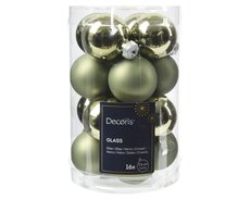 Kerstballen glas shiny, matt mix, rosemarijn, Ø 3,5 cm, 16 stuks