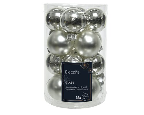 Kerstballen glas shiny, matt mix, zilver, Ø 3,5 cm, 16 stuks - afbeelding 1