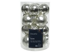 Kerstballen glas shiny, matt mix, zilver, Ø 3,5 cm, 16 stuks