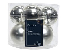 Kerstballen glas shiny, matt mix, zilver, Ø 7 cm, 8 stuks