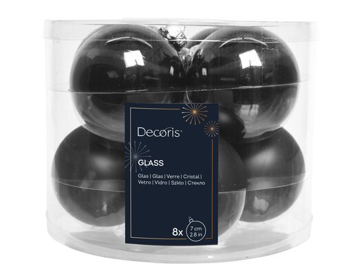 Kerstballen glas shiny, matt mix, zwart, Ø 7 cm, 8 stuks - afbeelding 1