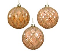 Kerstballen glas shiny with glitter, beads , amber, Ø 12 cm, keuze uit 1 stuks