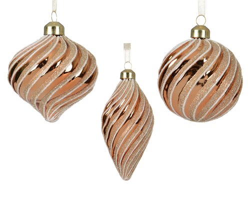 Kerstballen glas shiny with gold glitter swirls, brandy, Ø 8 cm, keuze uit 1 stuks