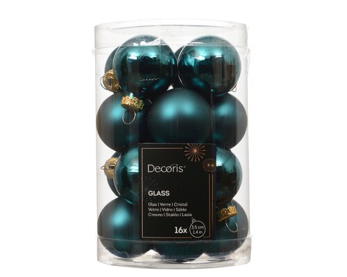 Kerstballen glas silver inside, shiny-matt mix, Emerald, Ø 3,5 cm, 16 stuks