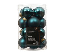 Kerstballen glas silver inside, shiny-matt mix, Emerald, Ø 3,5 cm, 16 stuks