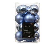 Kerstballen glas silver inside, shiny-matt mix, ochtend blauw, Ø 3,5 cm, 16 stuks