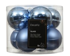 Kerstballen glas silver inside, shiny-matt mix, ochtend blauw, Ø 7 cm, 8 stuks