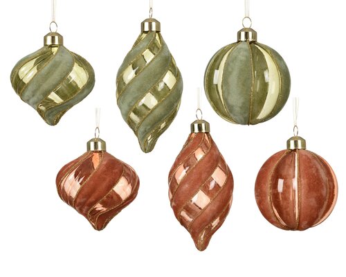 Kerstballen glas transparent with flock swirls, assortie, Ø 8 cm, keuze uit 1 stuks