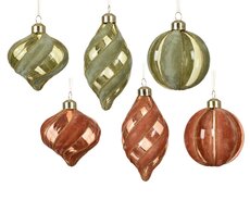 Kerstballen glas transparent with flock swirls, assortie, Ø 8 cm, keuze uit 1 stuks
