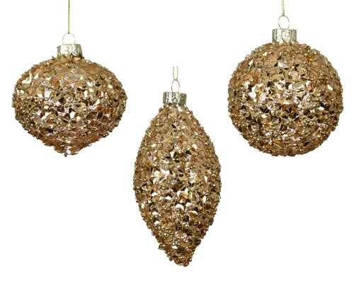 Kerstballen glas with gold spangles , goud, Ø 8 cm, keuze uit 1 stuks