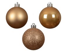 Kerstballen polystyreen enamel-matt-glitter mix, karamel bruin, Ø 6 cm, 10 stuks - afbeelding 2