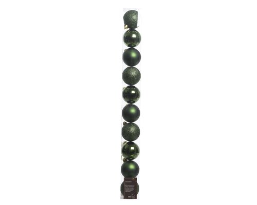 Kerstballen polystyreen shiny, matt, glitter mix, dennengroen, Ø 6 cm, 10 stuks - afbeelding 1