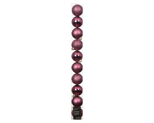 Kerstballen polystyreen shiny-matt-glitter mix, donker roze, Ø 6 cm, 10 stuks