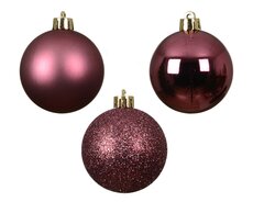 Kerstballen polystyreen shiny-matt-glitter mix, donker roze, Ø 6 cm, 10 stuks - afbeelding 2