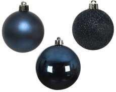 Kerstballen polystyreen shiny, matt, glitter mix, nachtblauw, Ø 6 cm, 10 stuks - afbeelding 2