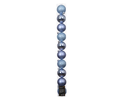 Kerstballen polystyreen shiny-matt-glitter mix, ochtend blauw, Ø 6 cm, 10 stuks