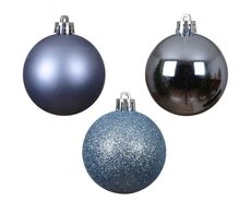 Kerstballen polystyreen shiny-matt-glitter mix, ochtend blauw, Ø 6 cm, 10 stuks - afbeelding 2