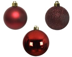 Kerstballen polystyreen shiny, matt, glitter mix, ossenbloed, Ø 6 cm, 10 stuks - afbeelding 2