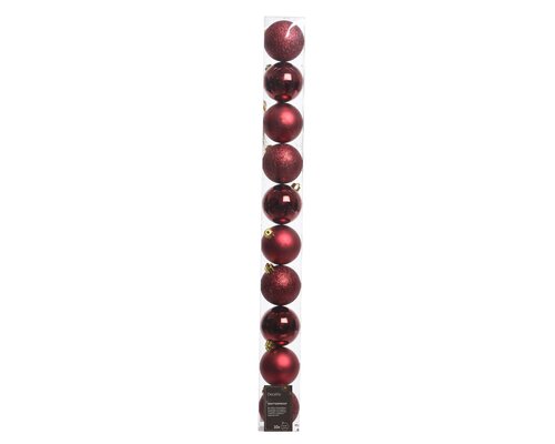 Kerstballen polystyreen shiny, matt, glitter mix, ossenbloed, Ø 6 cm, 10 stuks - afbeelding 1