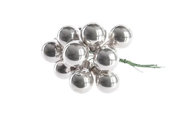Kerstballetjes aan draad, glas, zilver, 2 cm, 12 stuks