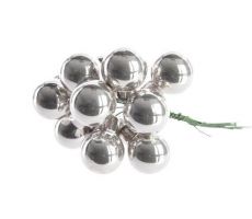 Kerstballetjes aan draad, glas, zilver, 2 cm, 12 stuks