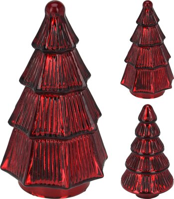 kerstboom glas rood 11x19cm, per stuk