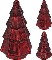 kerstboom glas rood 11x19cm, per stuk